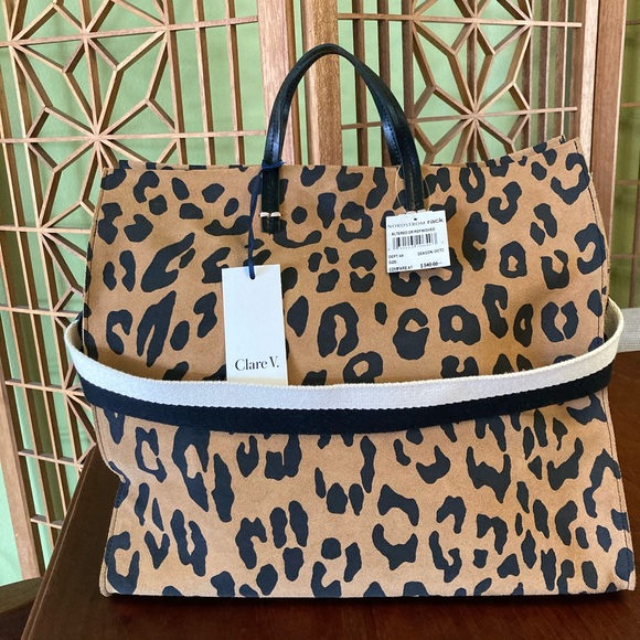 clare v leopard tote